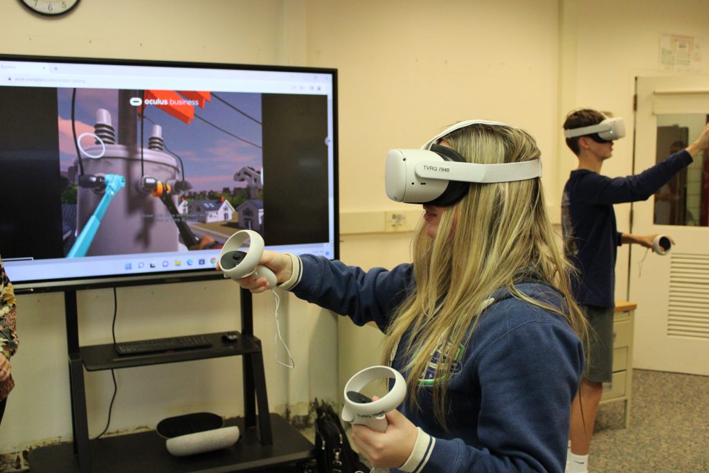 Student using VR technology headset
