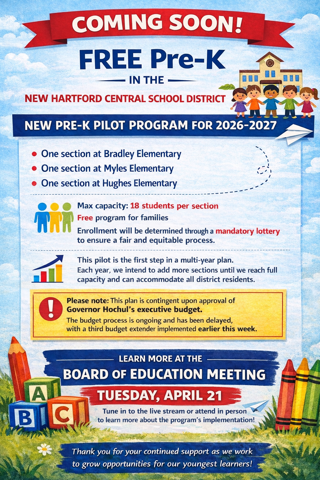 Exciting News: Free Pre-K Coming to New Hartford CSD